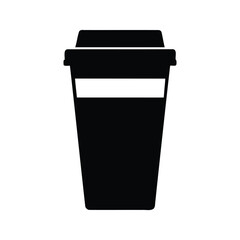 Simple black silhouette of a disposable coffee cup with a lid, takeaway coffee cup silhouette vector illustration