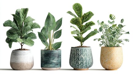 Four potted plants in various styles