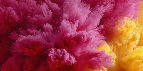 Color explosion vivid abstract powder burst pink yellow energy motion cloud feels dynamic