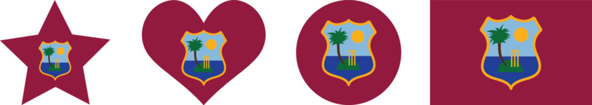 West Indies flag, button, round, heart, love, star, PNG shape vector illustration 