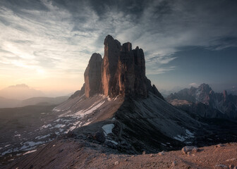 Naklejka premium Famous Tre Cime di Lavaredo at summer time. Landscape of Alps Mountains. Dolomites, Alps, Italy, Europe (Drei Zinnen)