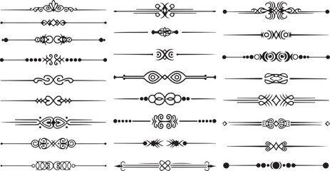 Set of Ornate Black Decorative Flourishes and Page Dividers Keywords: decorative, divider, flourish, ornament