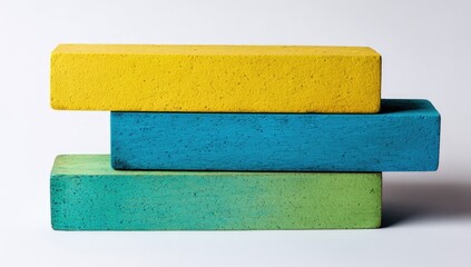 Three stacked blocks of vibrant, layered colors