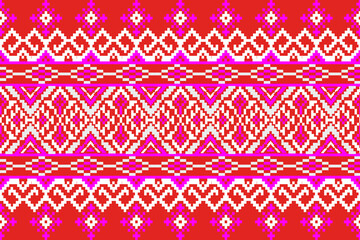 pixel-art pattern inspired by traditional folk embroidery, featuring bold diamond shapes, cross motifs, and zigzag connectors arranged in symmetrical horizontal bands