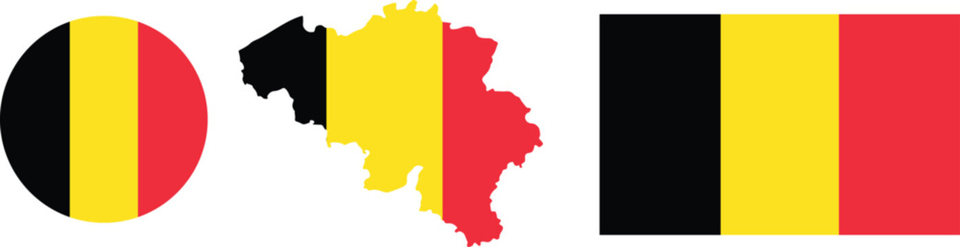 Belgium flag map, button, round transparent PNG vector illustration