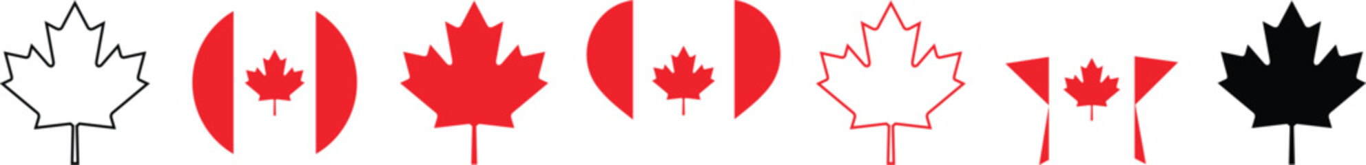 Canadian flag, maple leaf, button, heart, star, love,  round  PNG vector illustration