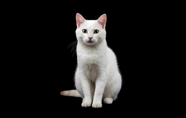 white cat isolated on black background