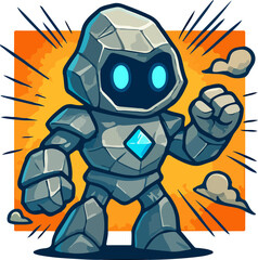 Stone Golem Robot Hero — Rock Armored Guardian Character