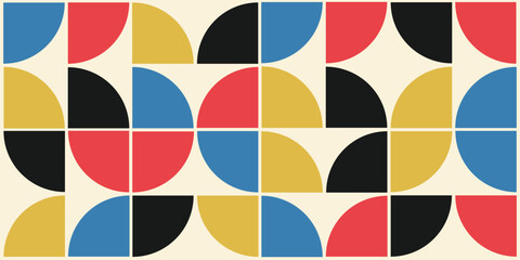 Abstract geometric pattern in Bauhaus style with vibrant colors and shape on beige background, for web design, business card, invitation, poster. © rahmad creative