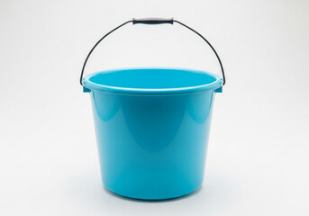 Blue plastic bucket with handle isolated on white background