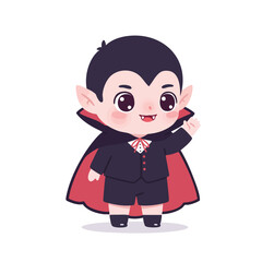 vampire with tiny fangs, big shiny eyes, wearing a small black cape and red bow tie