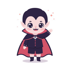 vampire with tiny fangs, big shiny eyes, wearing a small black cape and red bow tie