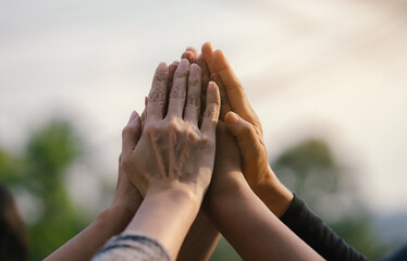 Human hands were a collaboration concept of teamwork business trust group of people