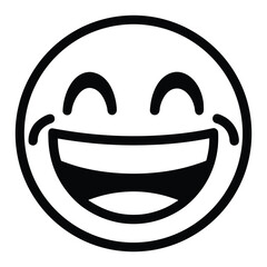 Black and white laughing emoji icon with wide open mouth emoticon face