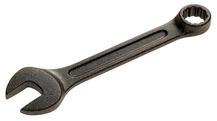 Close Up Of Dark Gray Wrench Against Black Background
