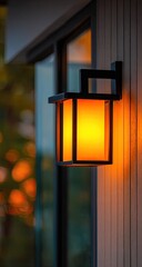 Exterior wall lantern lights up a modern house