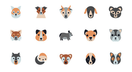Obraz premium Collection of Adorable Animal Faces - A Diverse Set of Cartoon Illustrations.