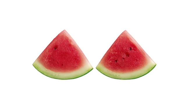 Two Sparkling Watermelon Triangles Against Black Background