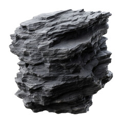 Angular Dark Grey Slate Rock with Layered, Rough Texture, Isolated on a Transparent Background for Architecture and Landscaping.
