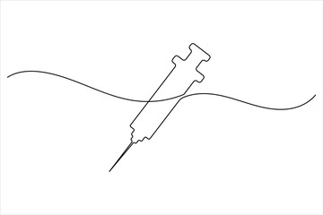 Syringe and medicine bottle continuous one line art vector illustration
