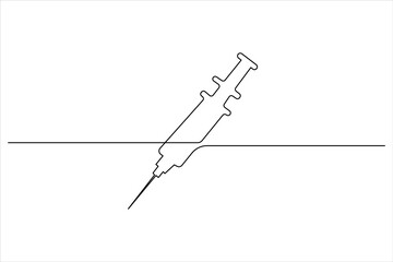 Syringe and medicine bottle continuous one line art vector illustration
