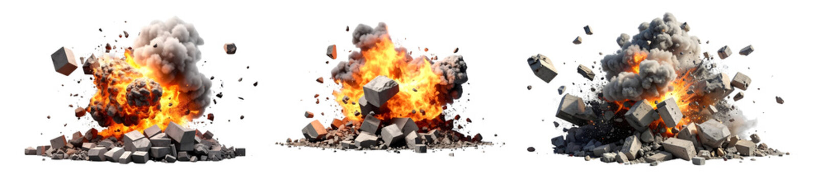 PNG Dramatic Explosion of Concrete Debris in Mid-Air, element set on transparent background