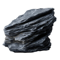Angular Dark Grey Slate Rock with Layered, Rough Texture, Isolated on a Transparent Background for Architecture and Landscaping.