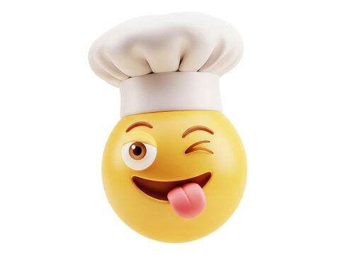 Winking emoji wearing chef hat, isolated on white background