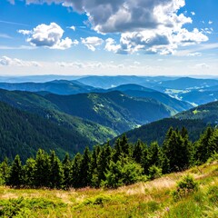 Fototapeta premium Mountain vista, lush green forests