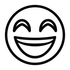 Black outline laughing face emoji on white background smile happy