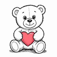 Obraz premium Cute cartoon teddy bear holding heart with a smile 