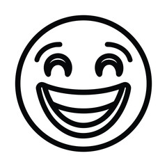Black outline of a laughing emoji face on white background smile happy