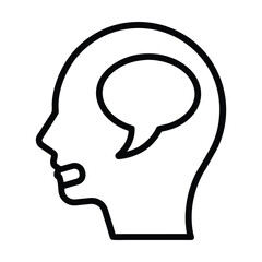 Black outline of head profile with speech bubble inside thought bubble black and white