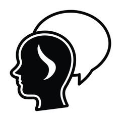 Black silhouette of a human head profile with a white speech bubble communication