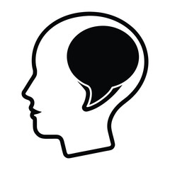 Black silhouette of a human head with a thought bubble inside head silhouette speech bubble