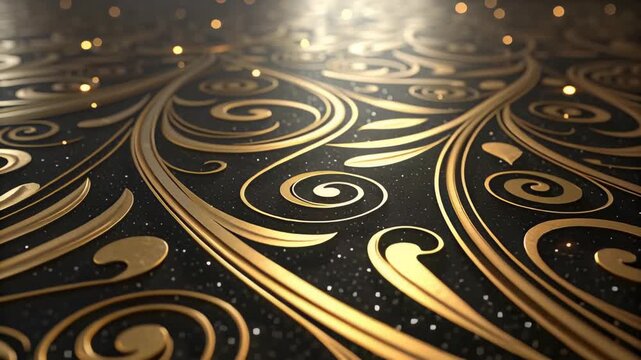 Black gold pattern abstract glamour shiny swirl curve flourish luxury texture sparkle ornate elegant flowing festive modern premium background