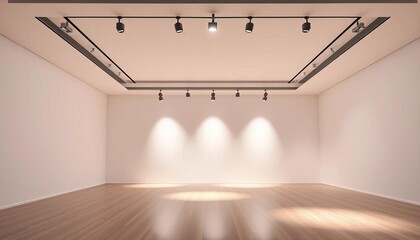 Modern minimalist exhibition hall interior with blank walls and spotlights,  modern,  office