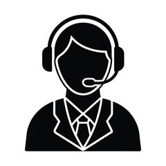 Black silhouette of a person wearing headphones and a suit headset microphone