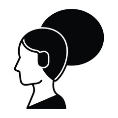 Black silhouette profile of a woman with a large bun hairstyle female head