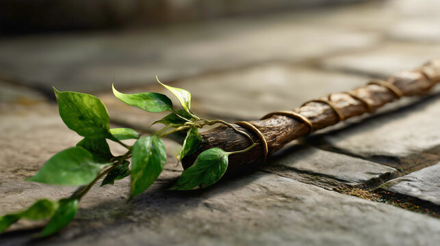 Aaron's Rod: A Miraculous Sprouting Branch with Blossoms, Symbolizing Divine Choice and Priesthood from the Old Testament.