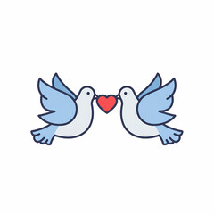 Obraz premium Two doves holding a red heart while facing each other 