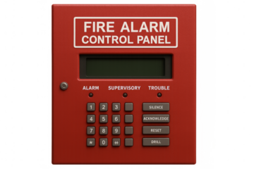Fire alarm control panel with keypad and screen
