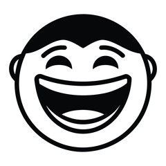 Black and white cartoon face laughing with eyes closed and wide open mouth emoji
