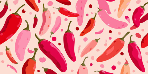 Cartoon chili pepper pattern, various shades of red and pink
