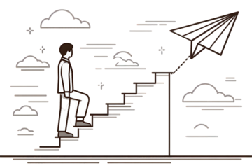 Person Climbing Abstract Steps Toward Success