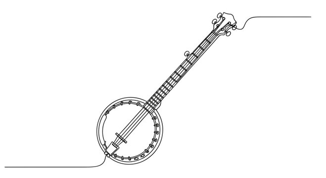 Continuous Line Art of a Banjo Depicting Musical Instruments Minimalism for Backgrounds