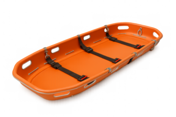 Orange rescue basket stretcher used for emergency medical transport