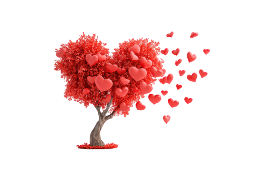 Red Heart Tree with Falling Hearts on Black Background