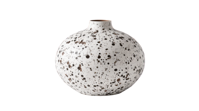 Round Speckled White Ceramic Vase with Gold Accents