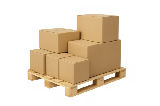 Cardboard boxes on wooden pallet illustrating shipping logistics - Powered by Adobe